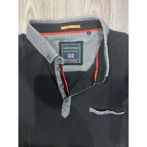 Guide London‎ Premium Range Mens Large Black Polo Shirt Patterned Collar